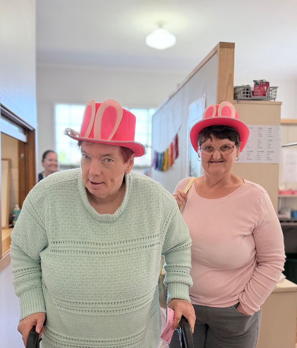 Alison and Kim with their bunny hats