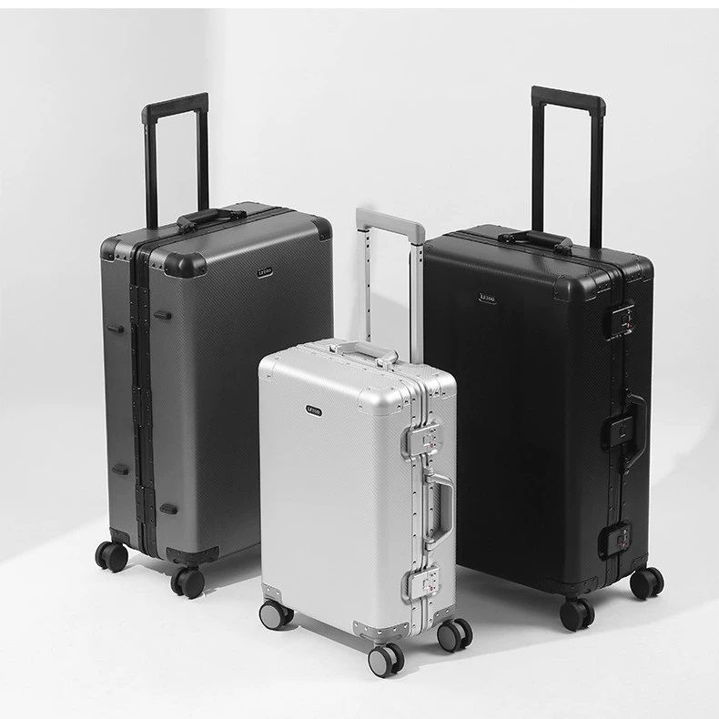 Silver and black premium aluminum travel suitcase colour comparison