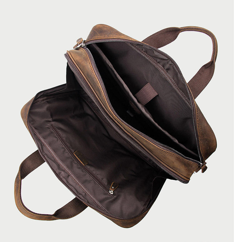 Thumbnail: Top view of open Men's Heritage Leather Briefcase – Executive Edition with empty interior