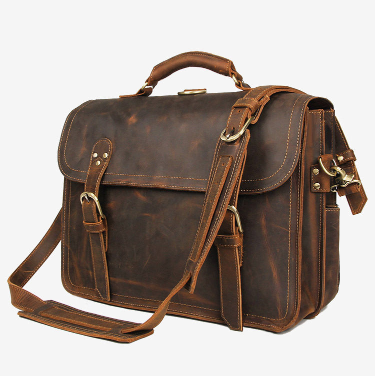Thumbnail: Front and side view of Heritage Leather Executive Briefcase – Premium Edition