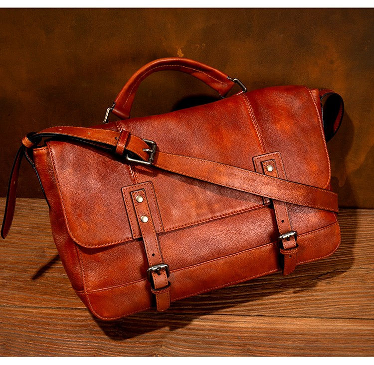 Thumbnail: Brown Heritage Leather Crossbody Bag – Premium Edition angled front view.