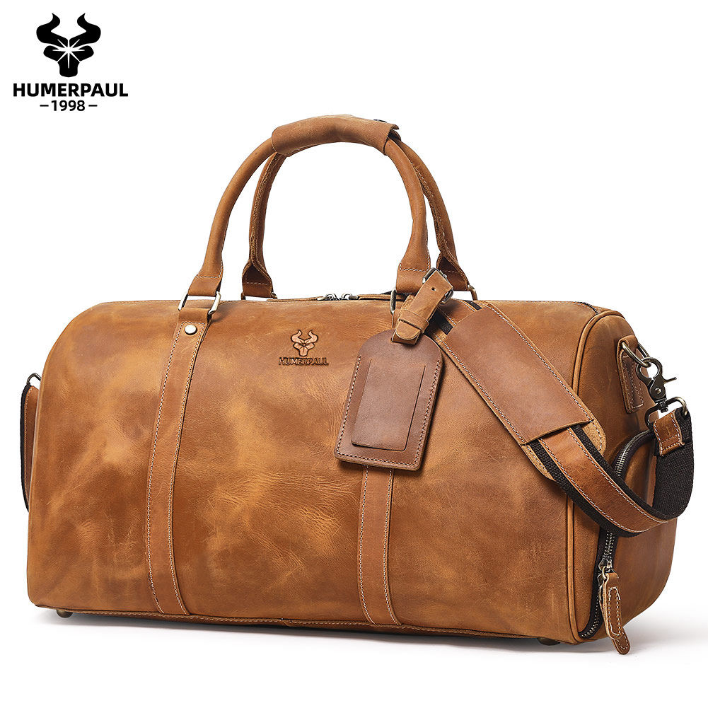 Men's Crazy Horse Leather Weekender Duffle Bag