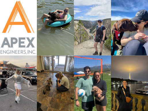 A collage of all the women engineers at Apex with the Apex logo