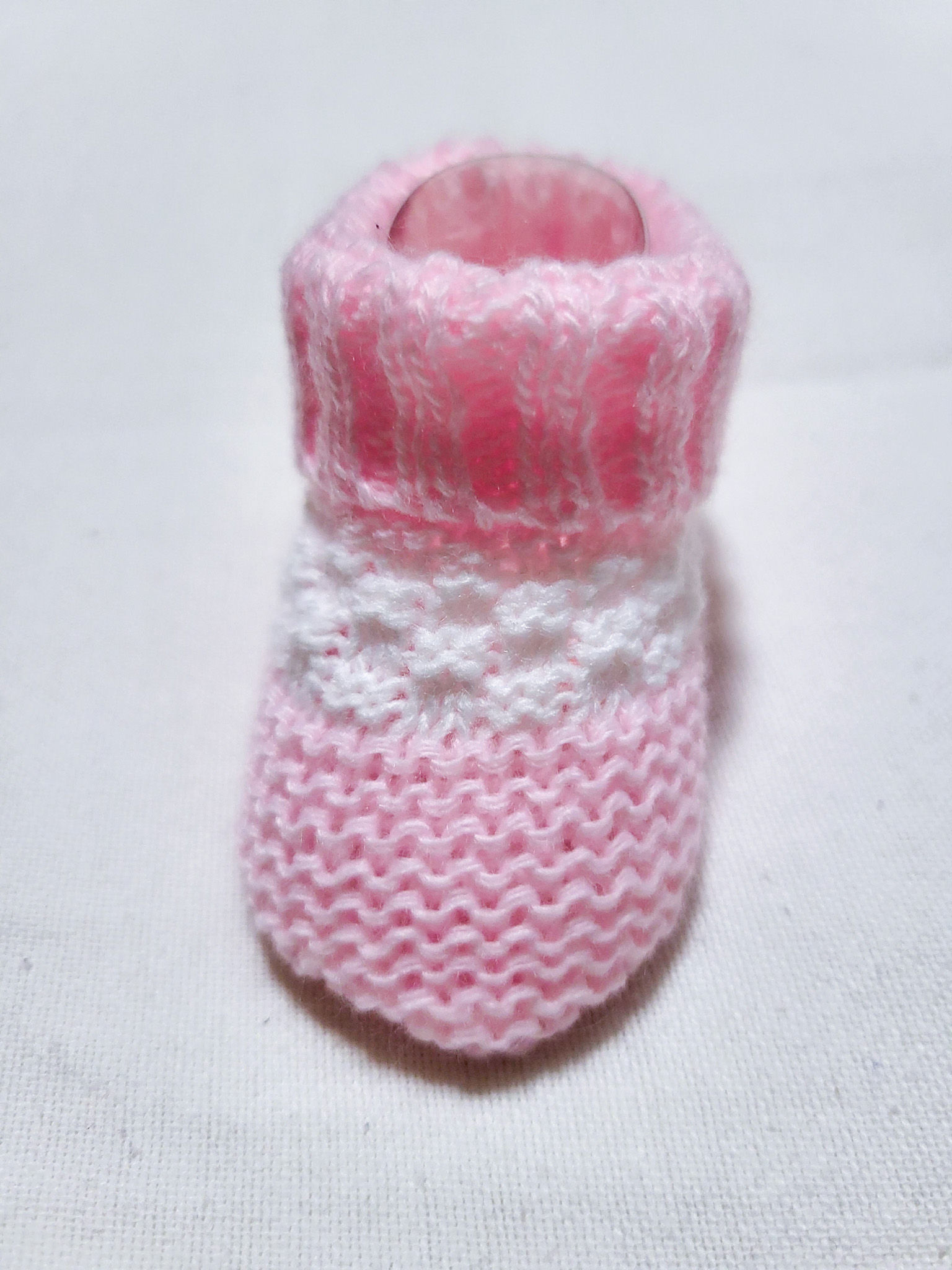 Knitted Pink and White Baby Booties