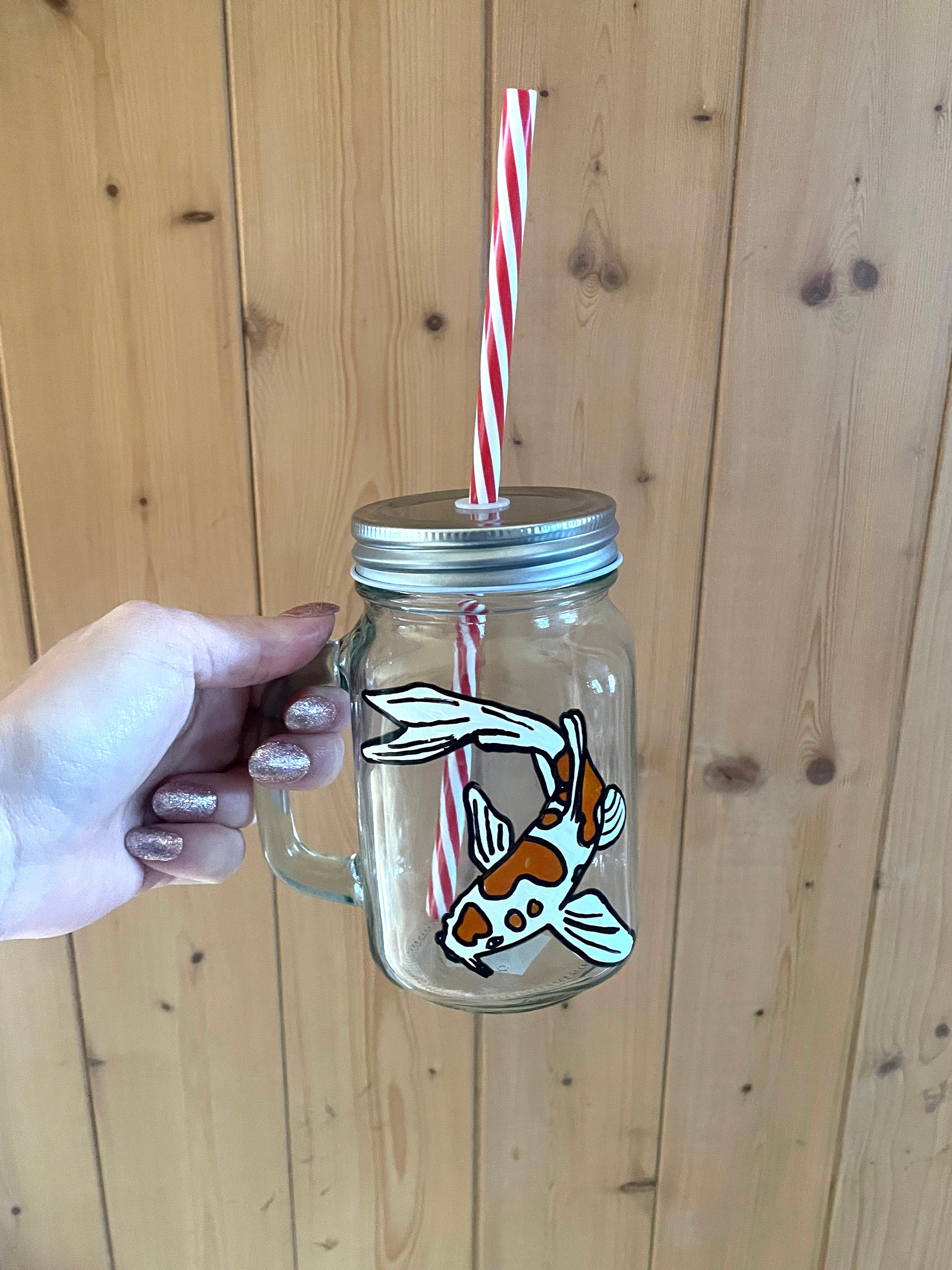 Koi Fish Mason Jar With Straw