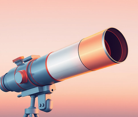 futuristic telescope in gradients shades of blue, orange, white, grey.jpg