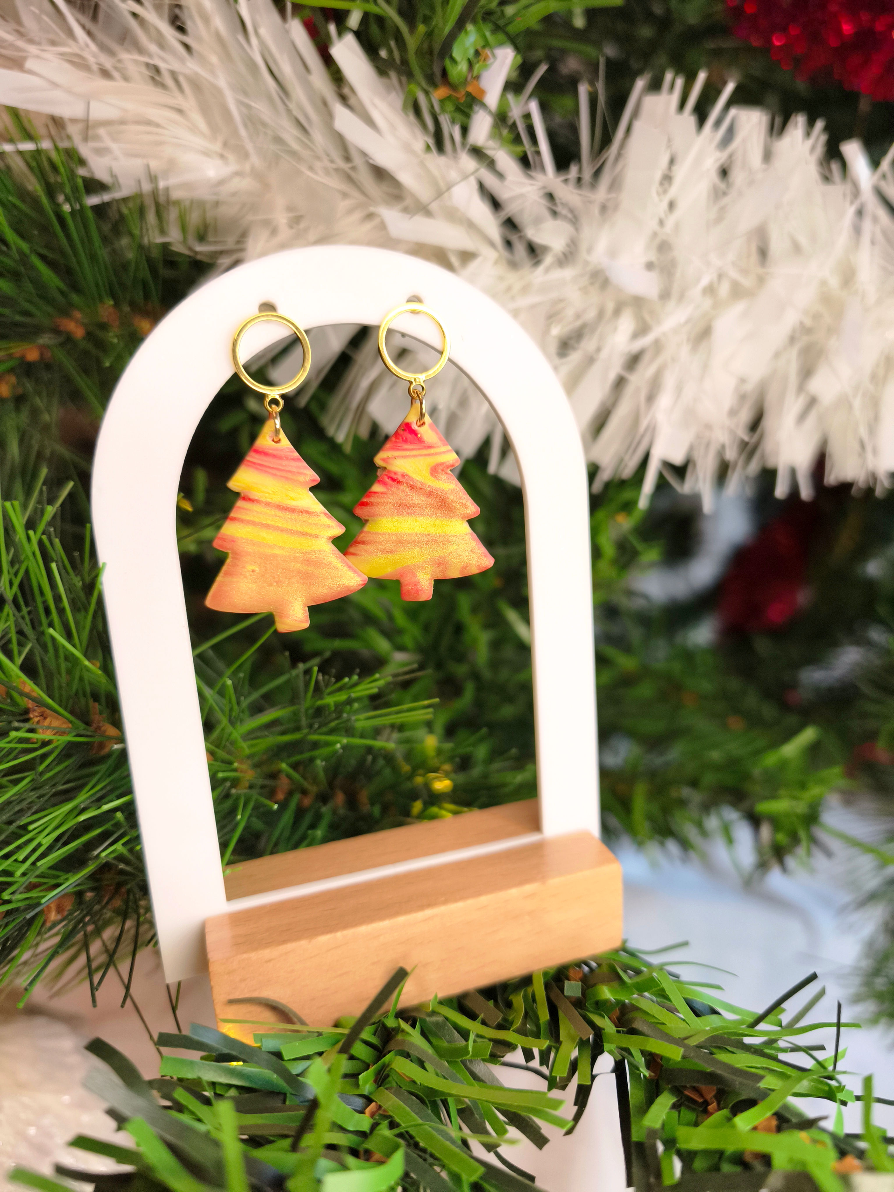 Boucles d’oreilles "Sapin Flamme d’Hiver"