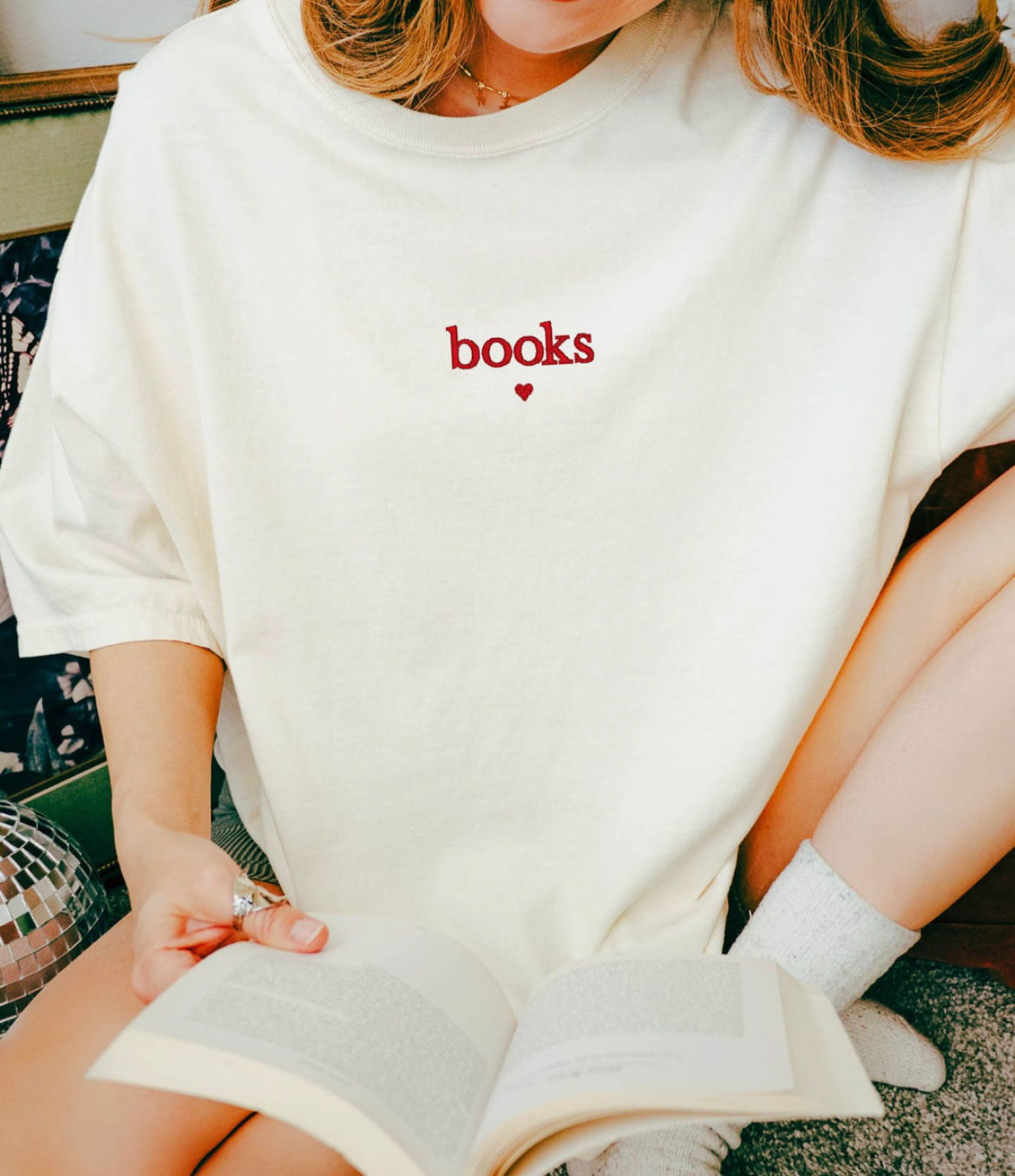 Books Embroidered Tee