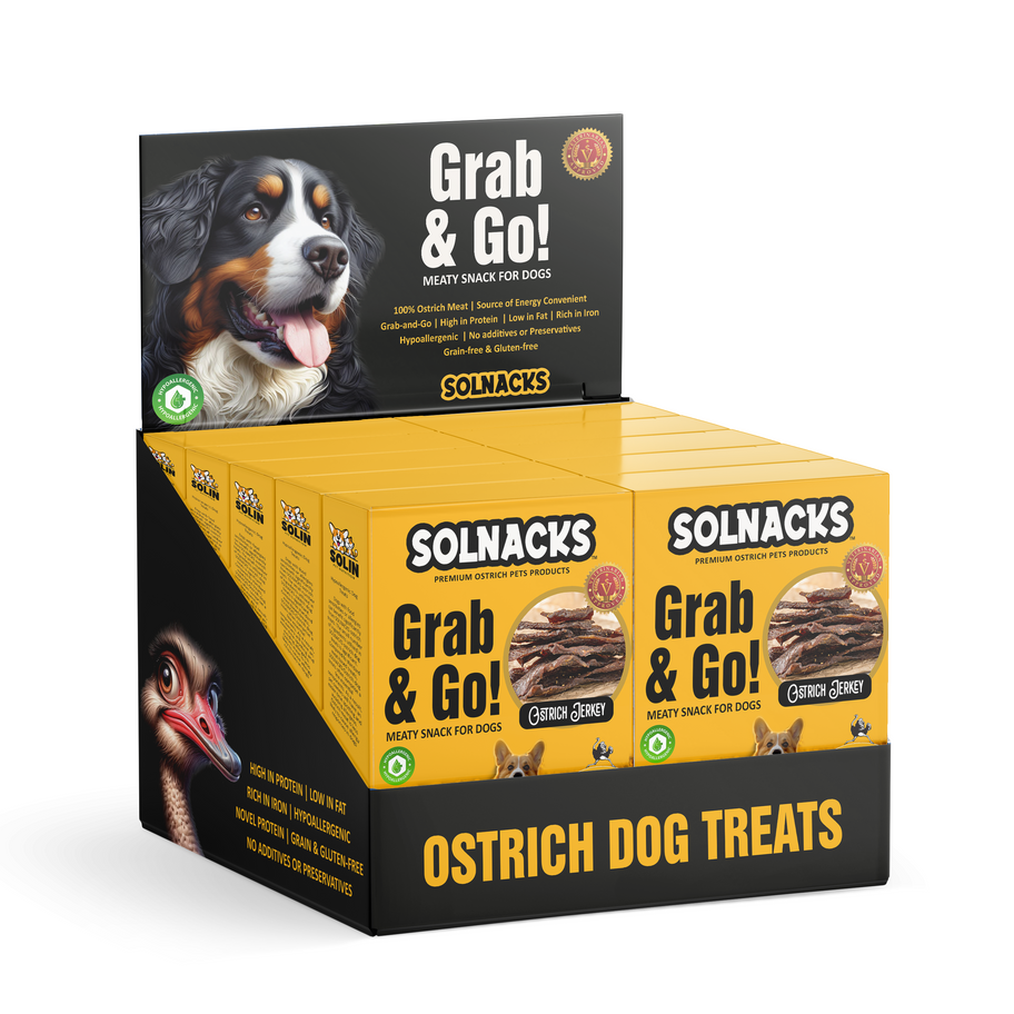 SOLNACKS Grab&Go Ostrich Jerky Treats for Dogs - (10 x 3.29oz)