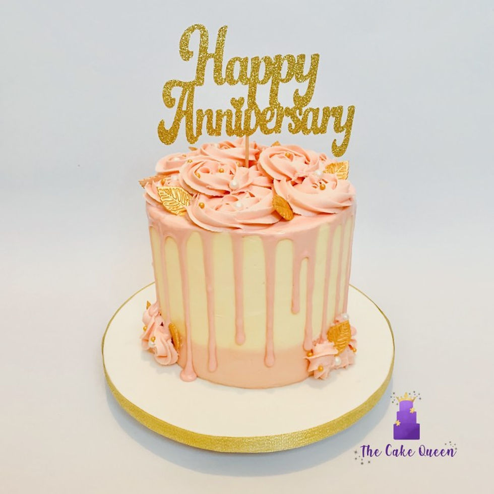 Wedding anniversary pink drip cake