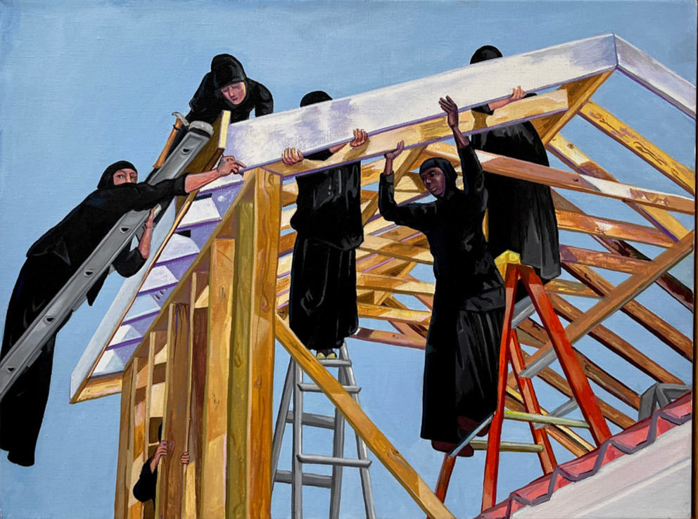 Putting Up the Eave 8" x 10" Matted Print
