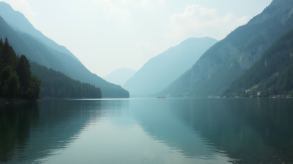 Weitwinkelaufnahme des Traunsees mit Blick auf die umliegenden Berge