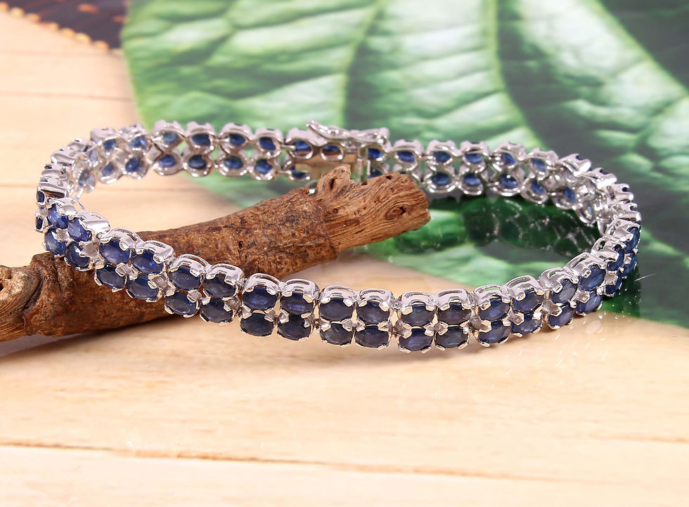 Thumbnail: 925 Sterling Silver Double Line Tennis Bracelet Studded With Sapphire