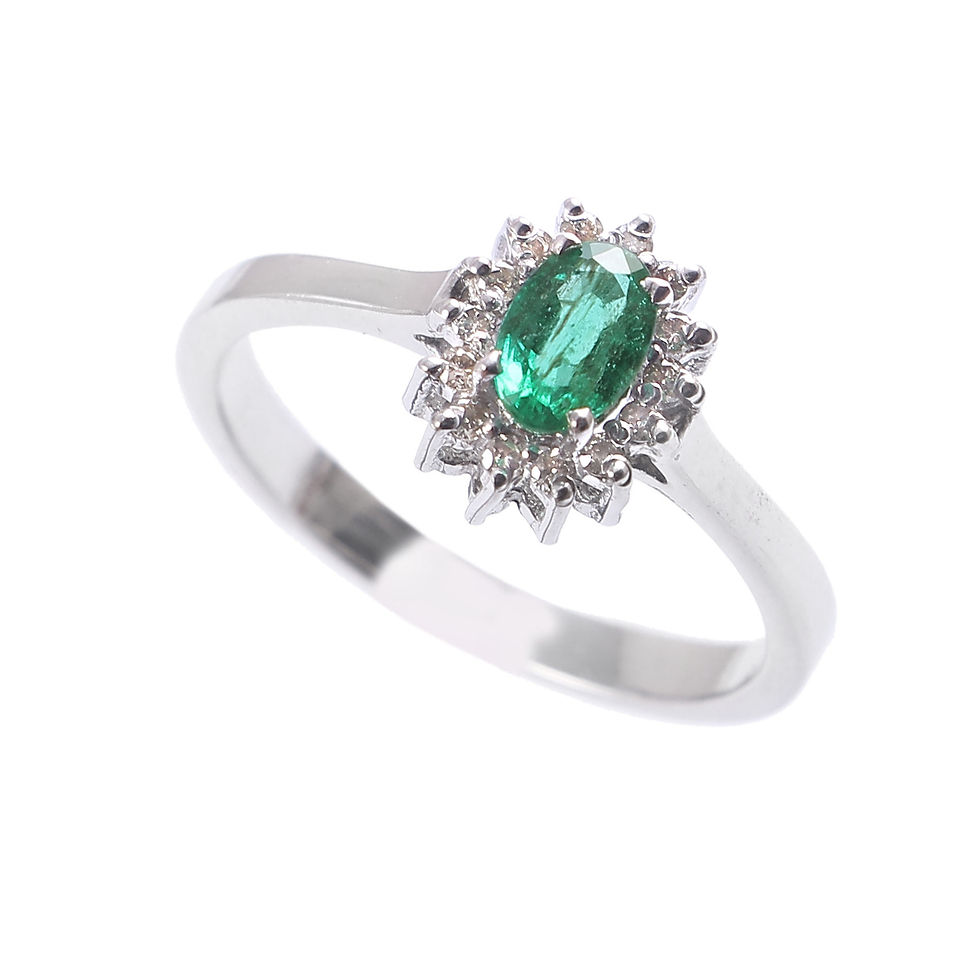 Thumbnail: 925 Sterling Silver Statement Cluster Ring Studded With Emerald & Diamonds