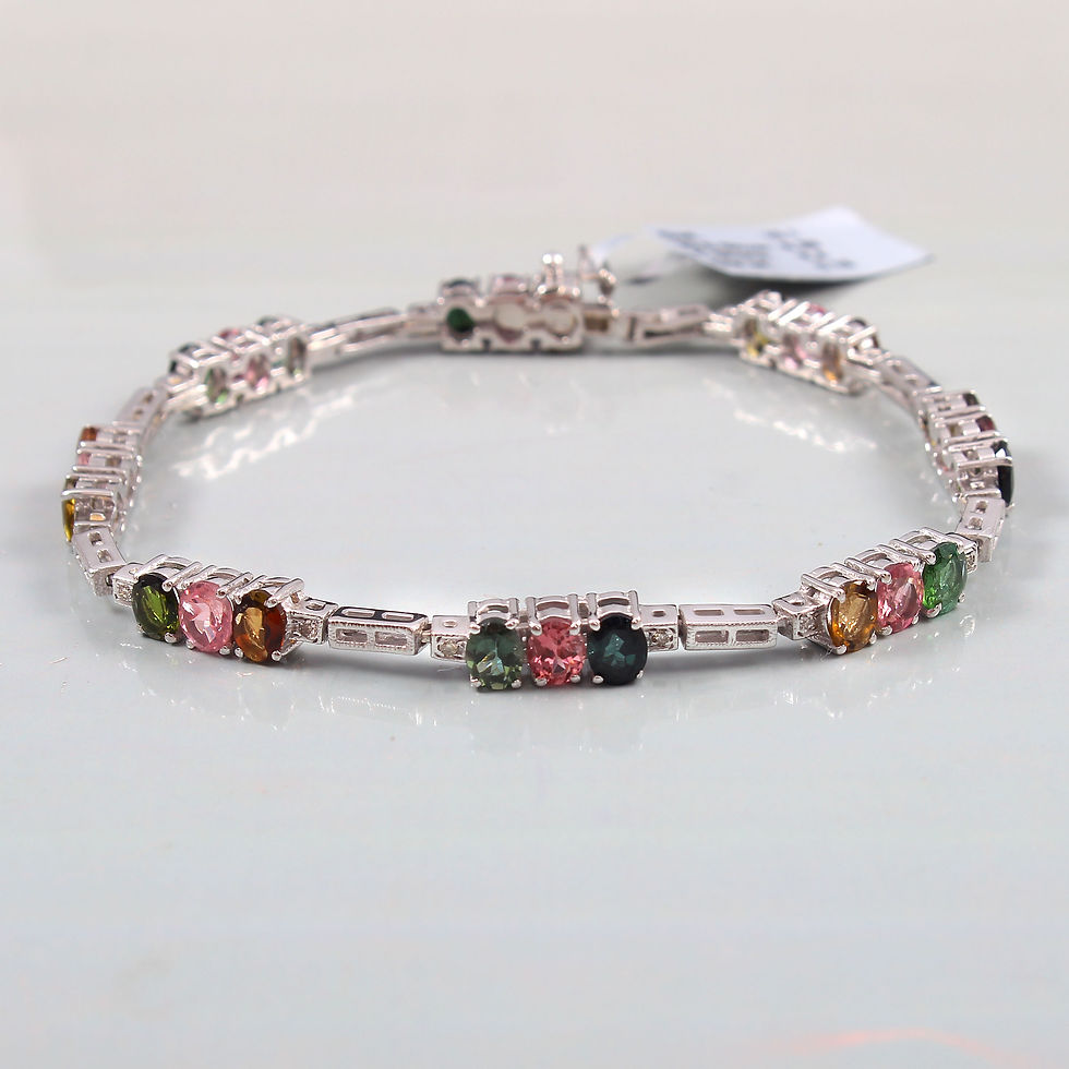 Thumbnail: 925 Sterling Silver Two Diamond Tennis Bracelet Studded With Tourmaline