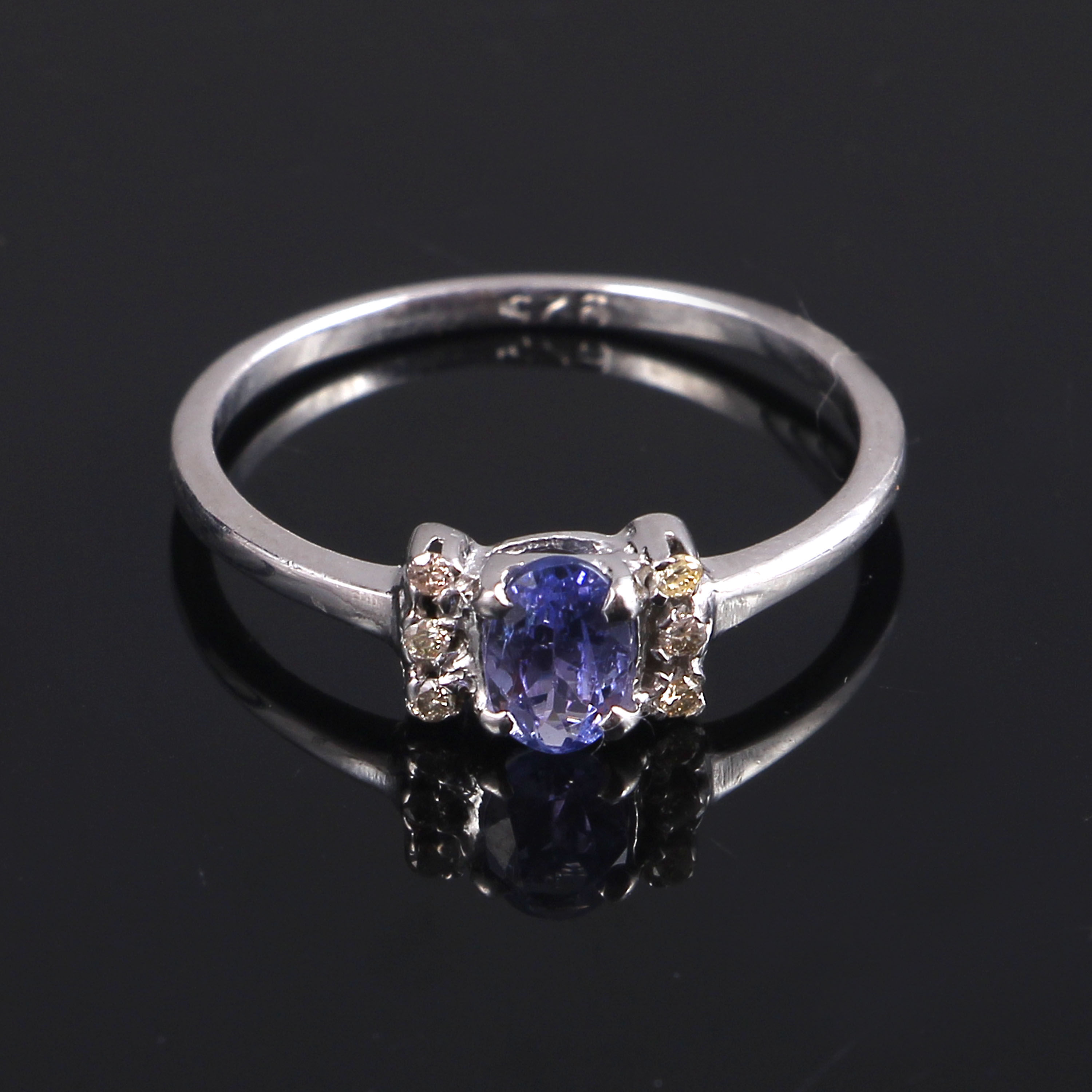 925 Sterling Silver Three Diamond Tanzanite Statement Ring