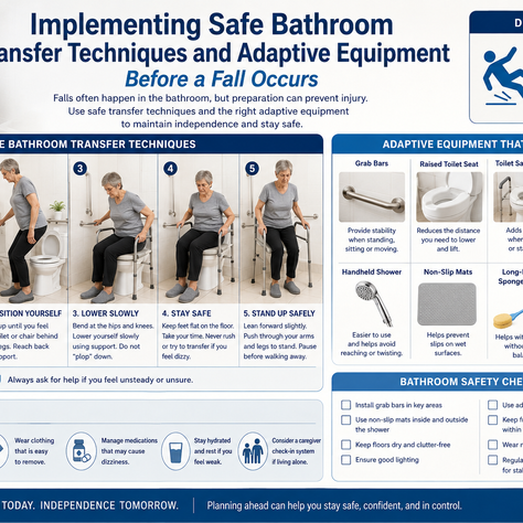 Implementing Safe Bathroom Transfer Techniques and Adaptive Equipment Before a Fall Occurs in Clackamas County