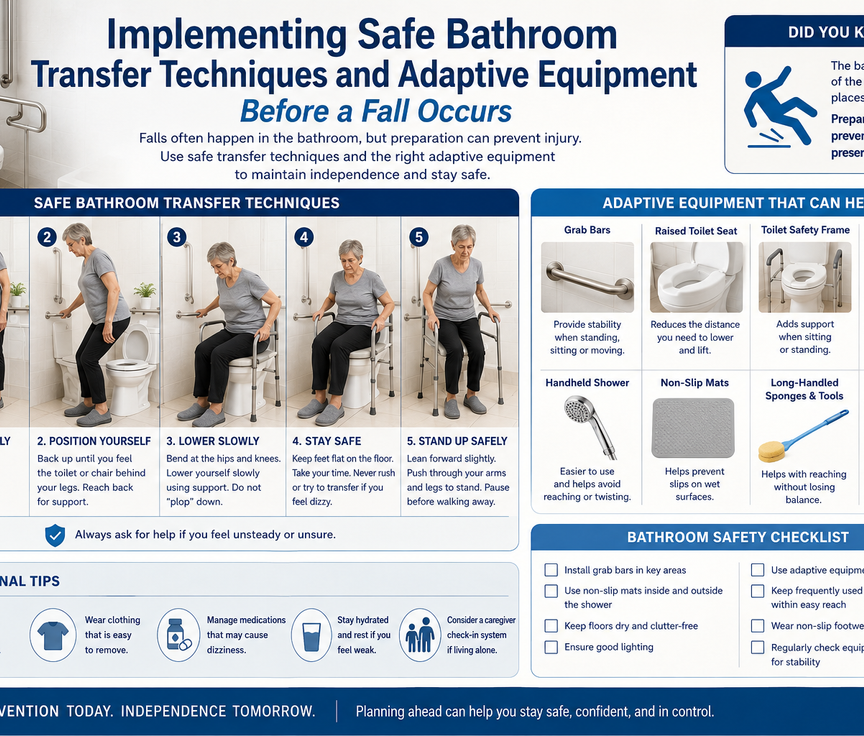 Implementing Safe Bathroom Transfer Techniques and Adaptive Equipment Before a Fall Occurs in Clackamas County