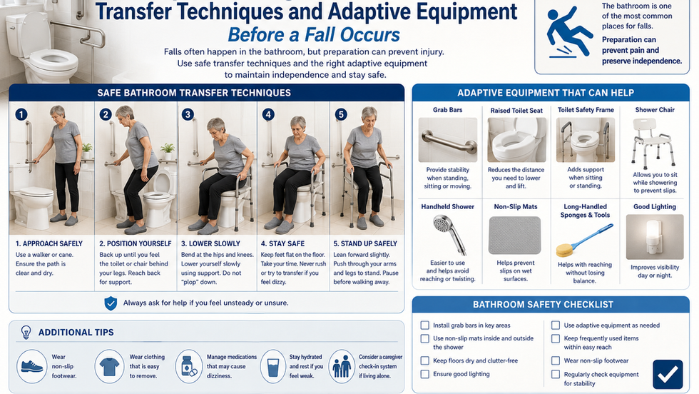 Implementing Safe Bathroom Transfer Techniques and Adaptive Equipment Before a Fall Occurs in Clackamas County