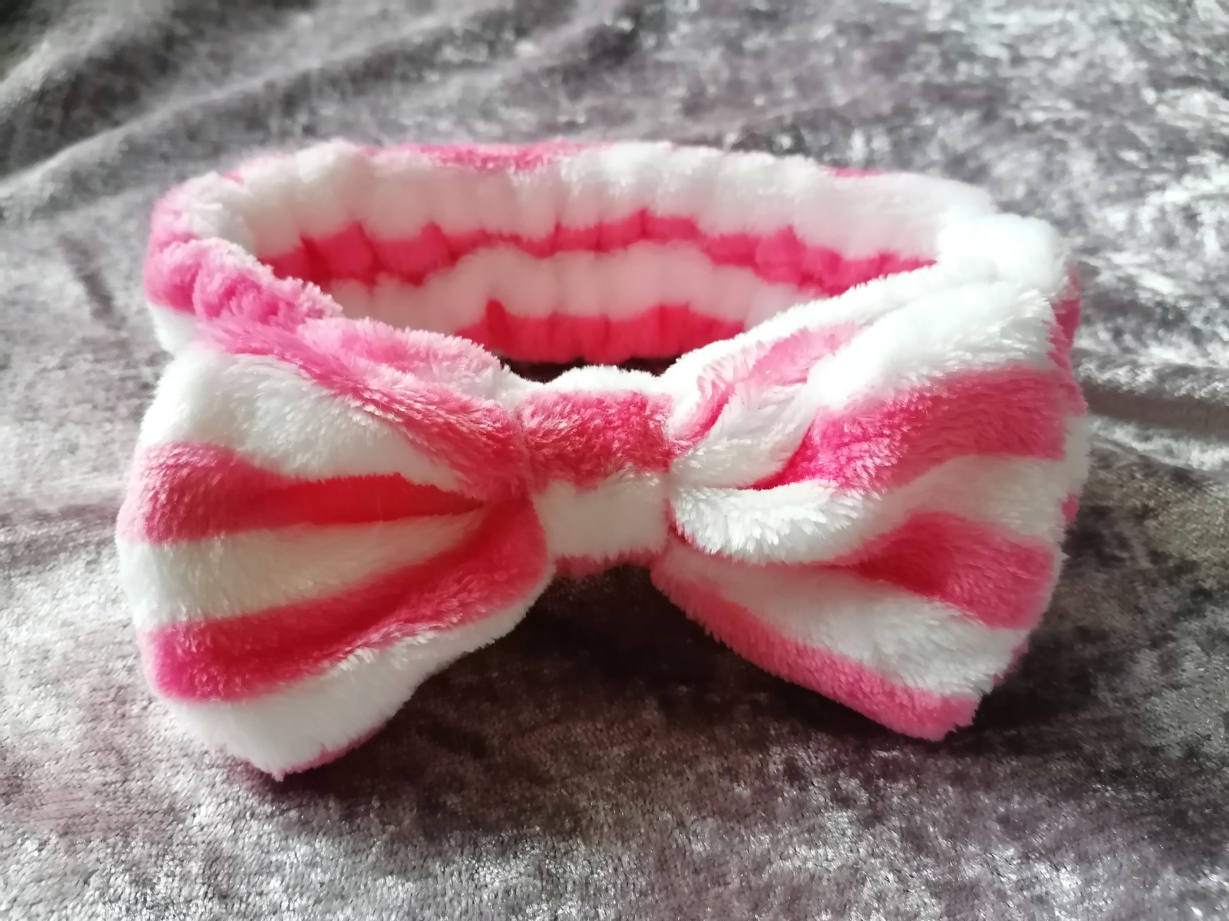 Soft Fluffy Headband Pink and White Stripe