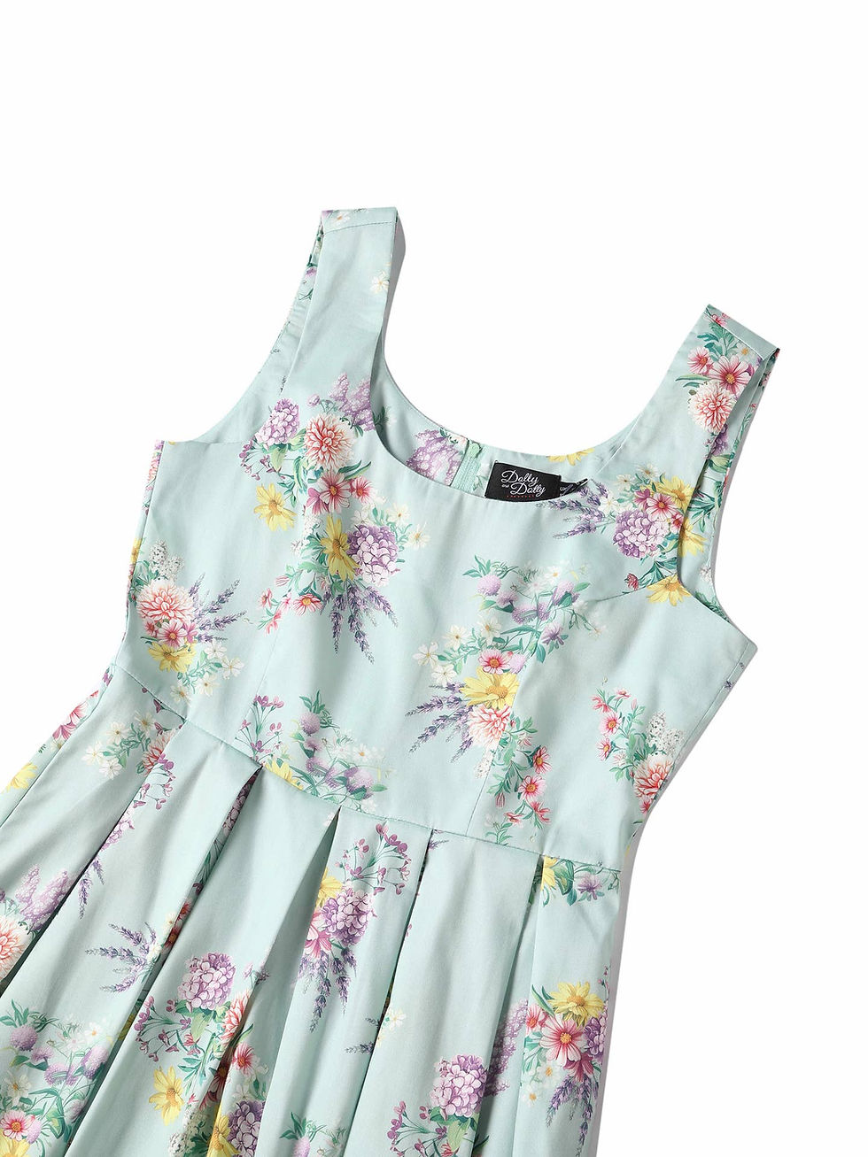 Thumbnail: D&D Amanda Light Blue Scoop Neck Pastel Flower Print Dress