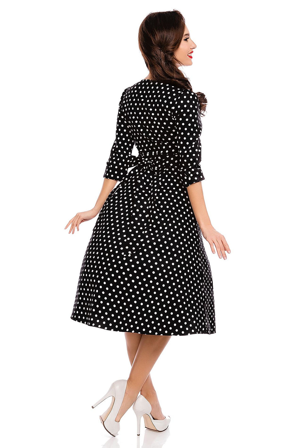 Thumbnail: D&D Katherine Swing Dress Black With White Polka Dots