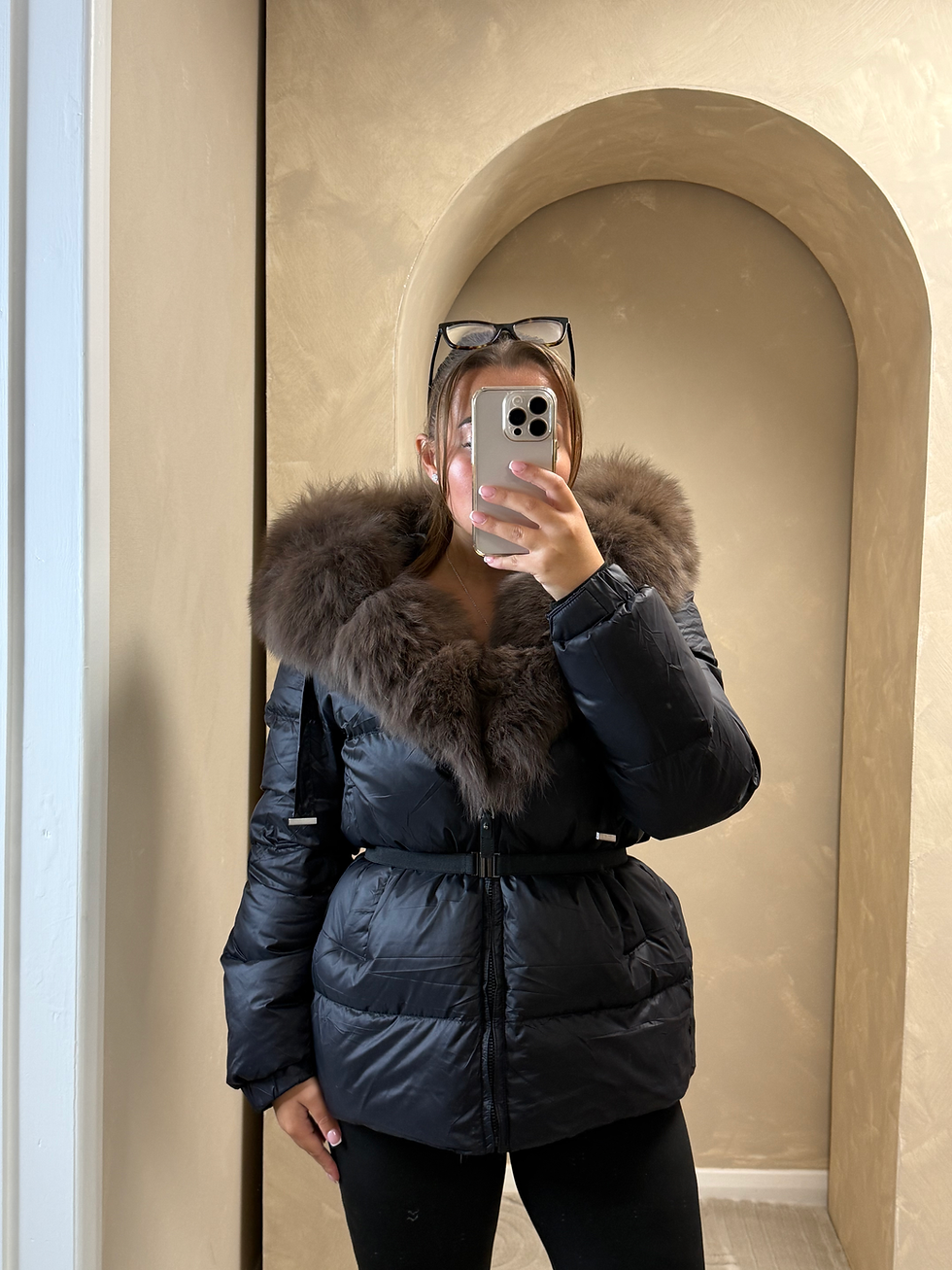 Thumbnail: Fox fur 90% duck down belted coat 