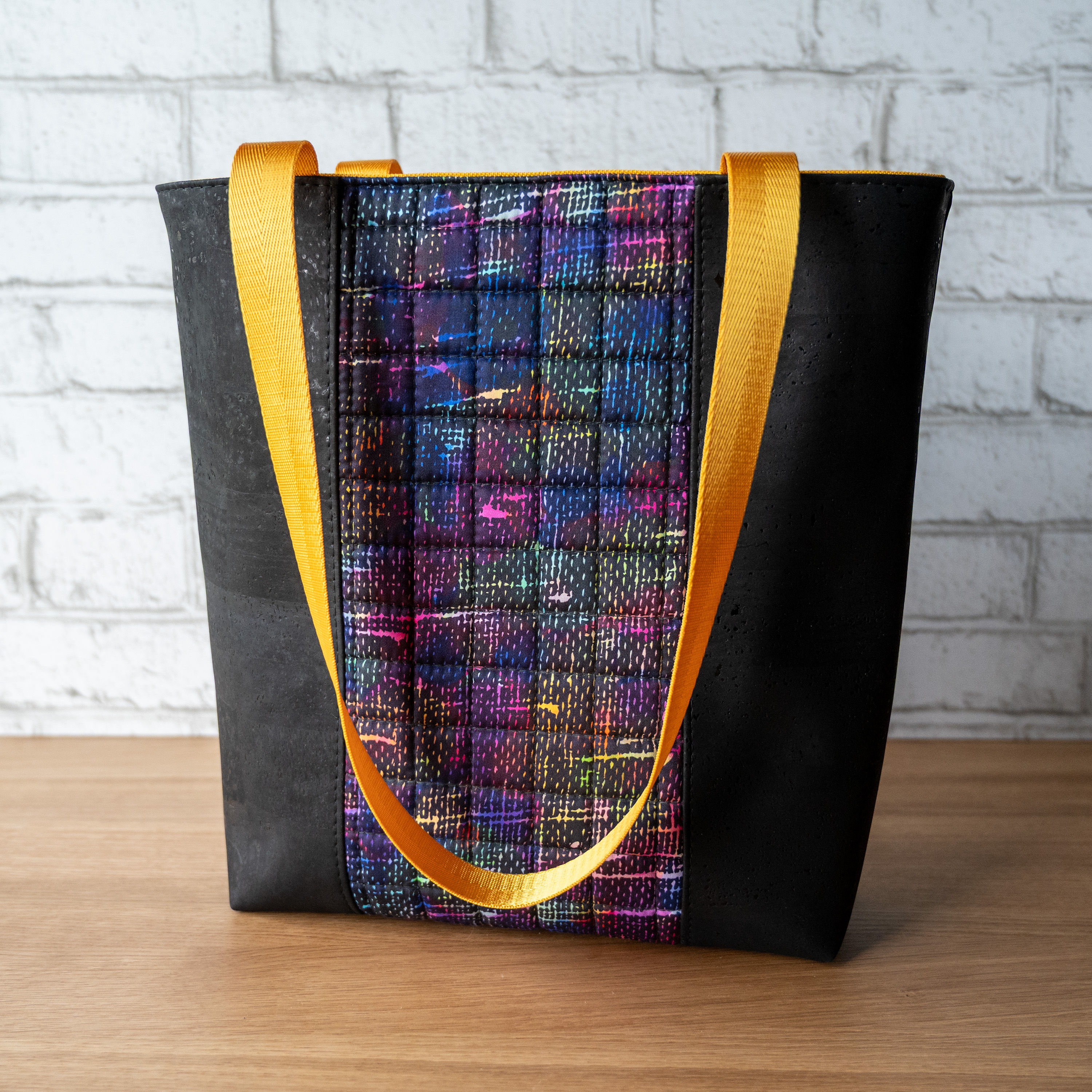 Faux Rainbow Burlap Quilted Tote