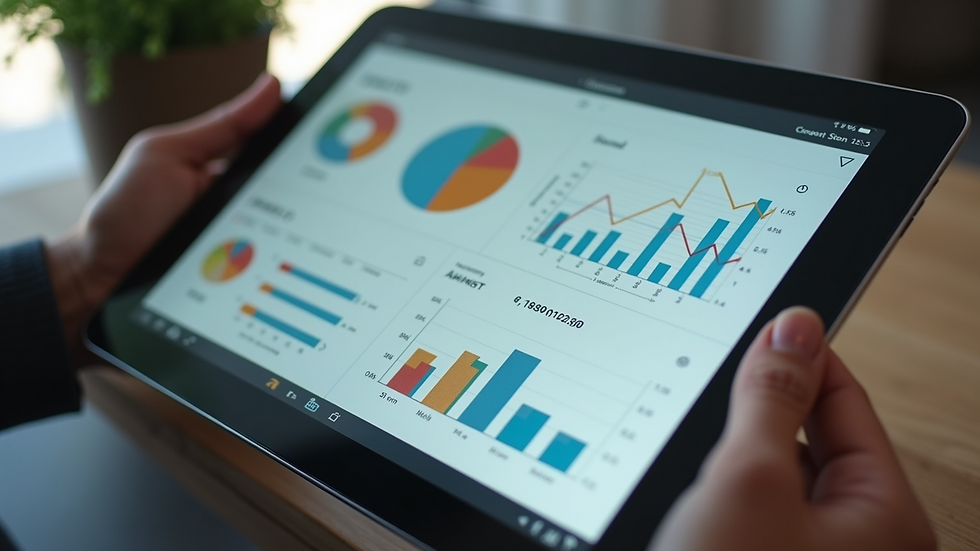 High angle view of a digital tablet showing coaching analytics and progress charts