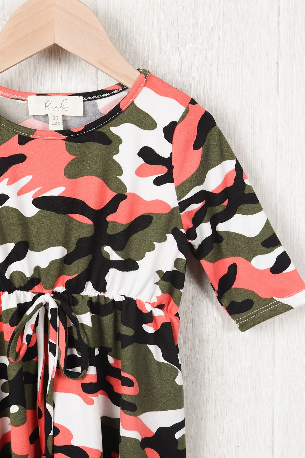 الصورة المصغرة: Toddler Girls Quarter Sleeved Cinch Waist Self Tie Front Camo Dress