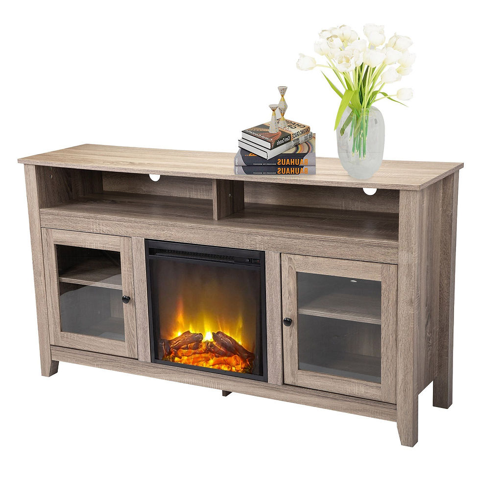 Retro Glass Door Fireplace TV cabinet for TVs up to 65 Inches