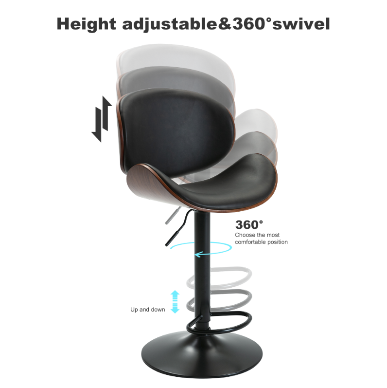 Küçük resim: Bentwood Adjustable Bar Stools , Upholstered Swivel Barstool, Mix color PU Leath