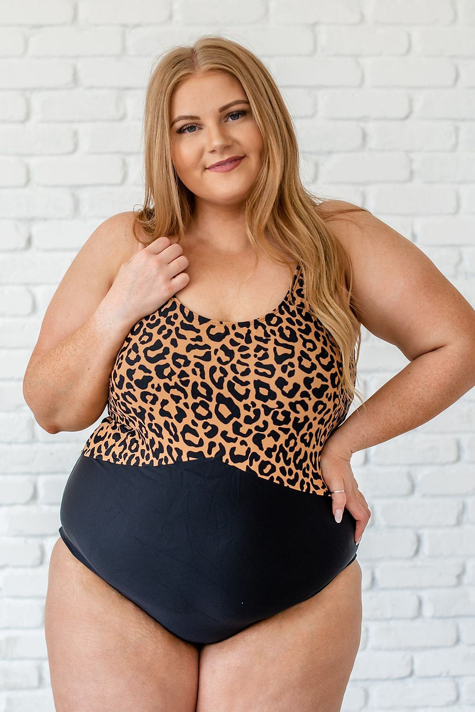 Plus Size One Piece Leopard Print Color Block Swimsuit