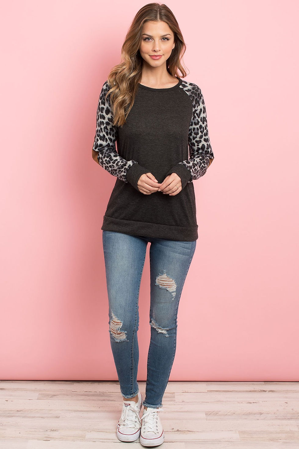 Küçük resim: Leopard Sleeve Elbow Patch Sweater