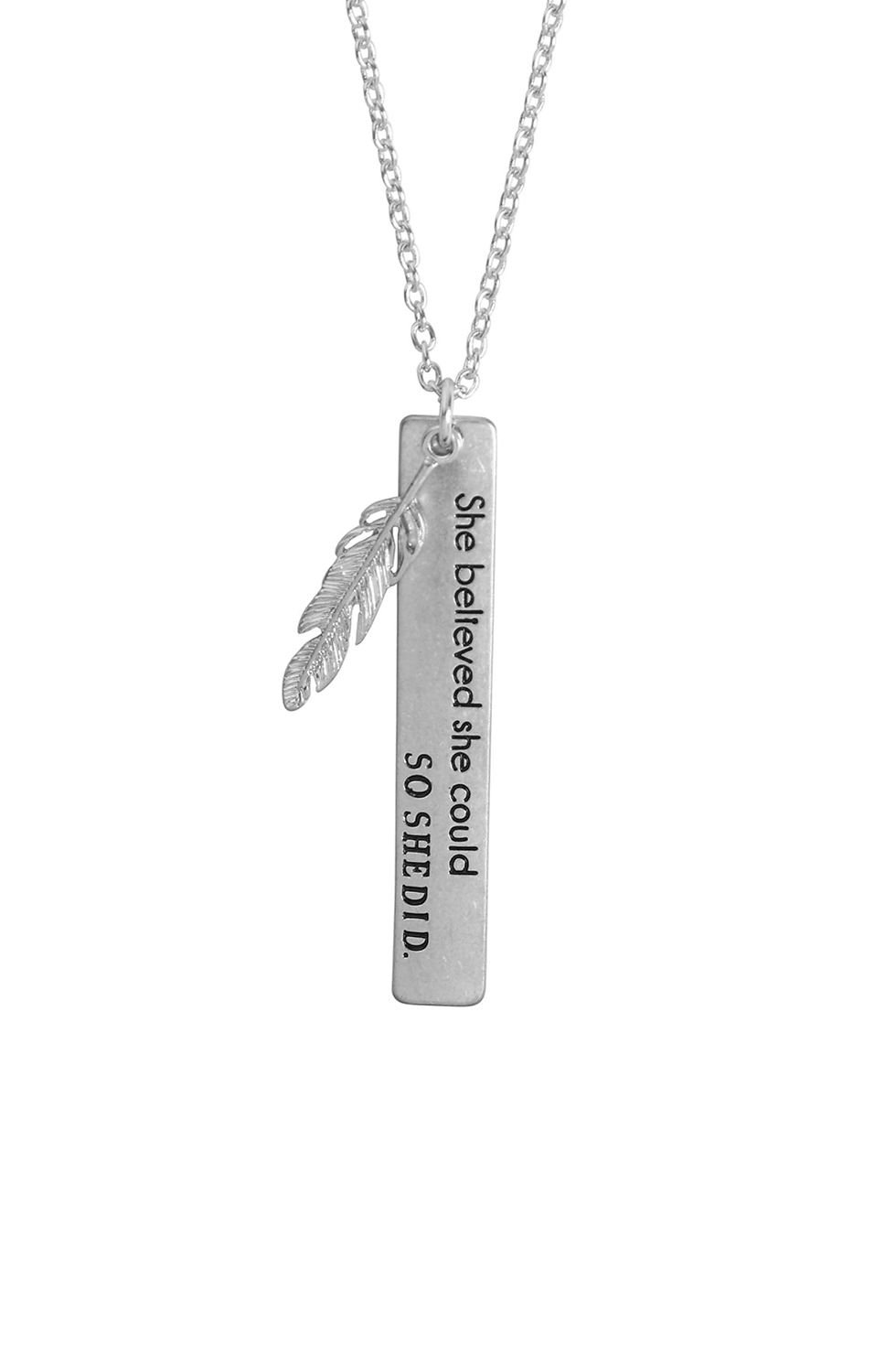 Küçük resim: "She Believed She Could" Message Charm Pendant Necklace