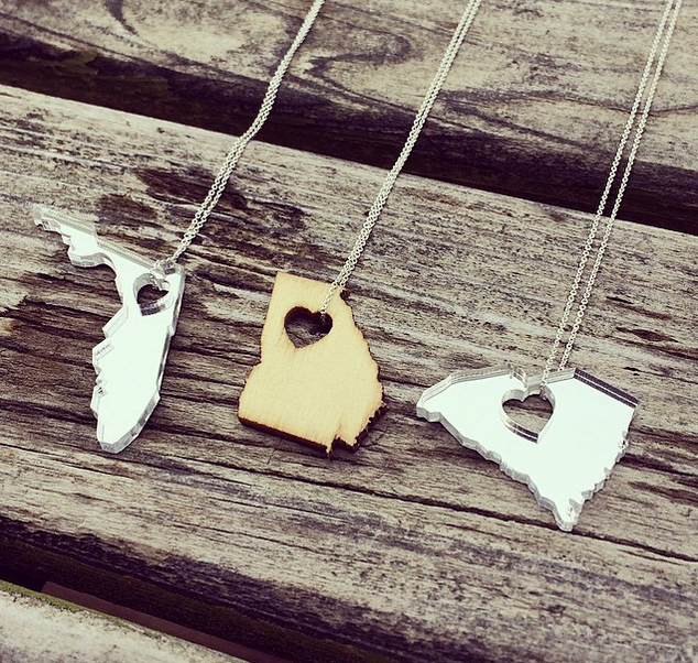 Laser Cut State Necklaces
