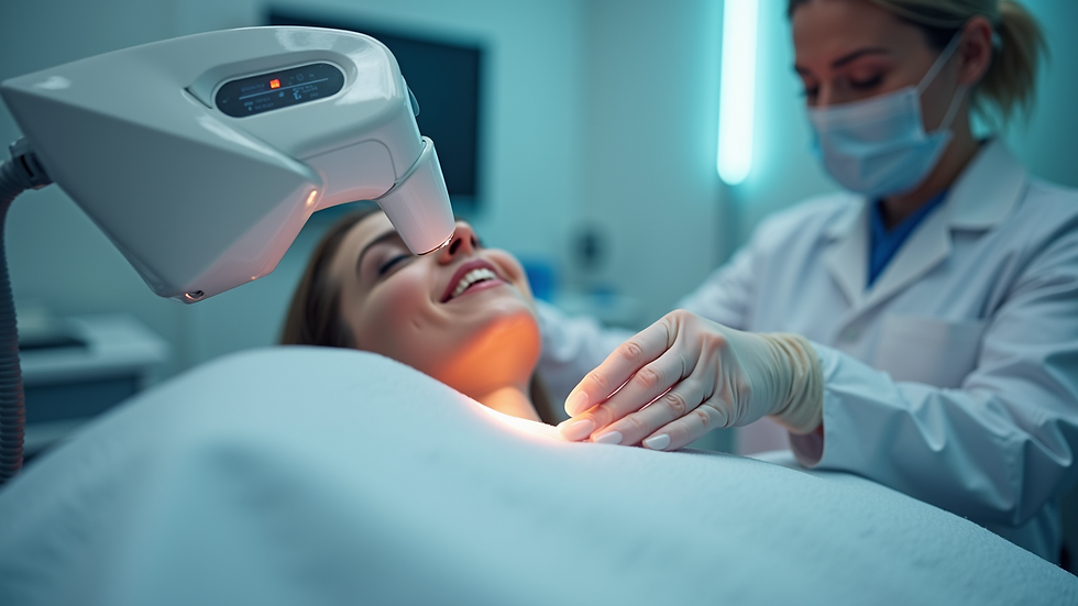Eye-level view of a laser skin treatment device in a clinic