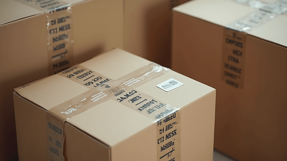 Close-up view of packed moving boxes labeled for interstate transport