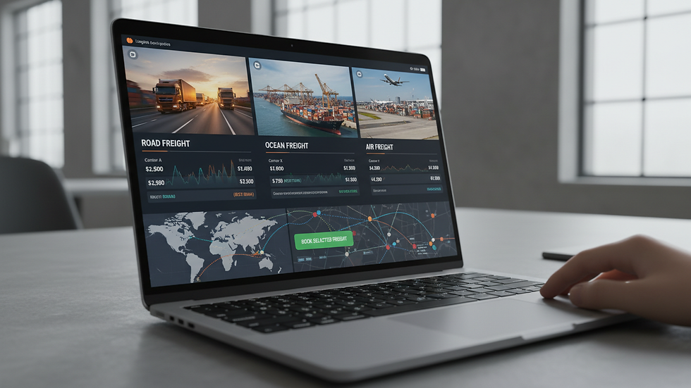 Close-up view of a digital freight quote comparison dashboard on a laptop