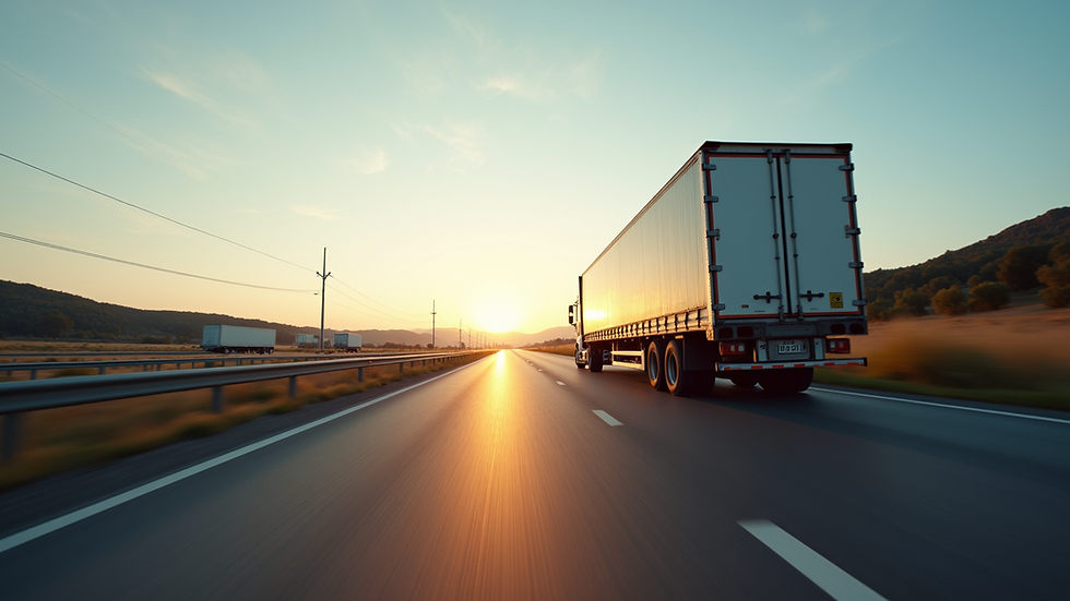 Eye-level view of a freight truck on a highway transporting goods