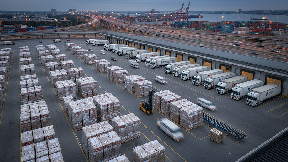 High angle view of warehouse with pallets ready for LTL shipment