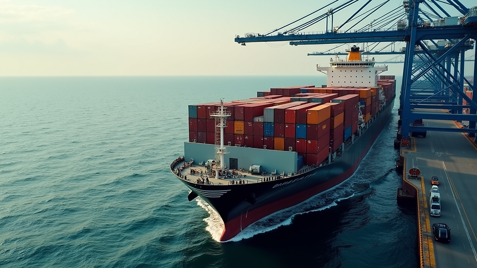 High angle view of a cargo ship loaded with containers at a port