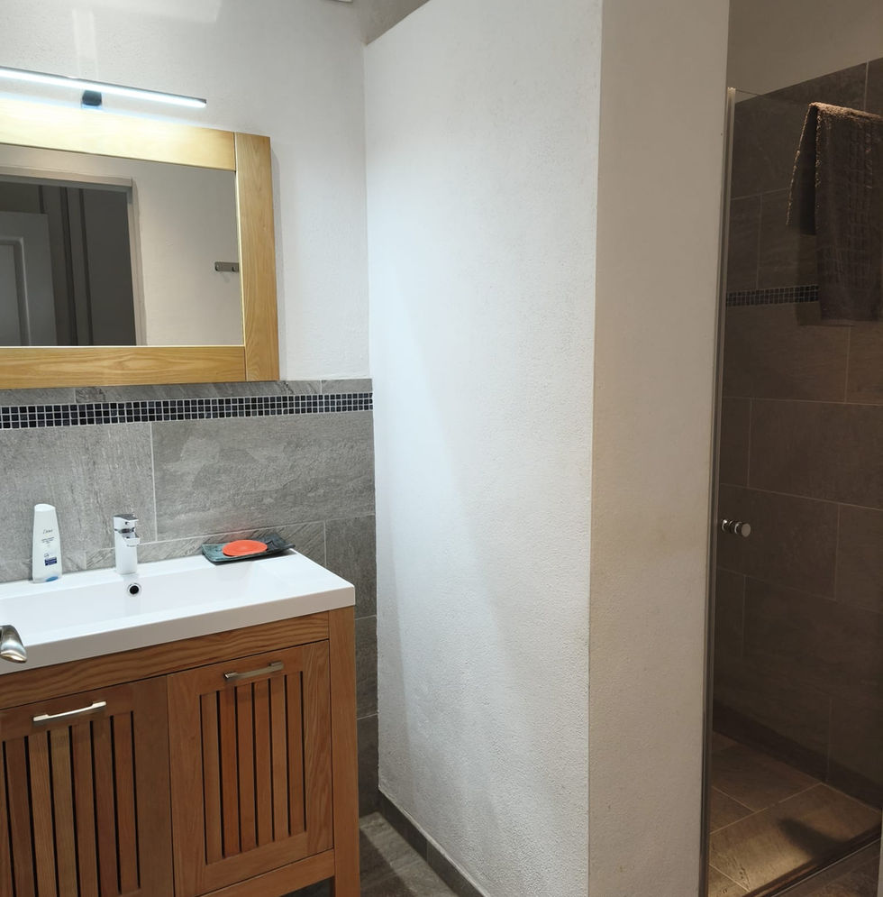 Salle d'eau moderne au RDC dans un gîte de groupe avec six chambres en Occitanie.