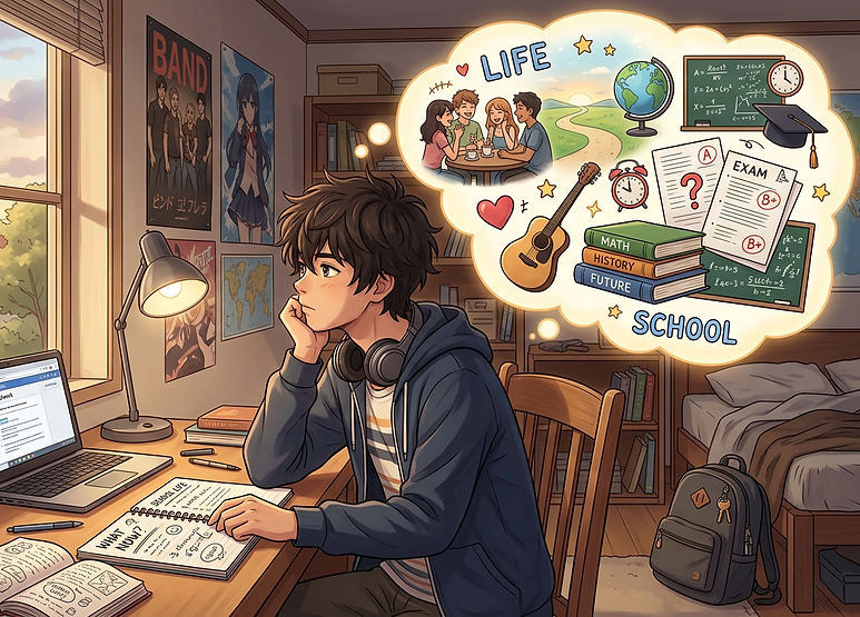 Firefly_Gemini Flash_Can you generate me an image of a teenage boy thinking about life and