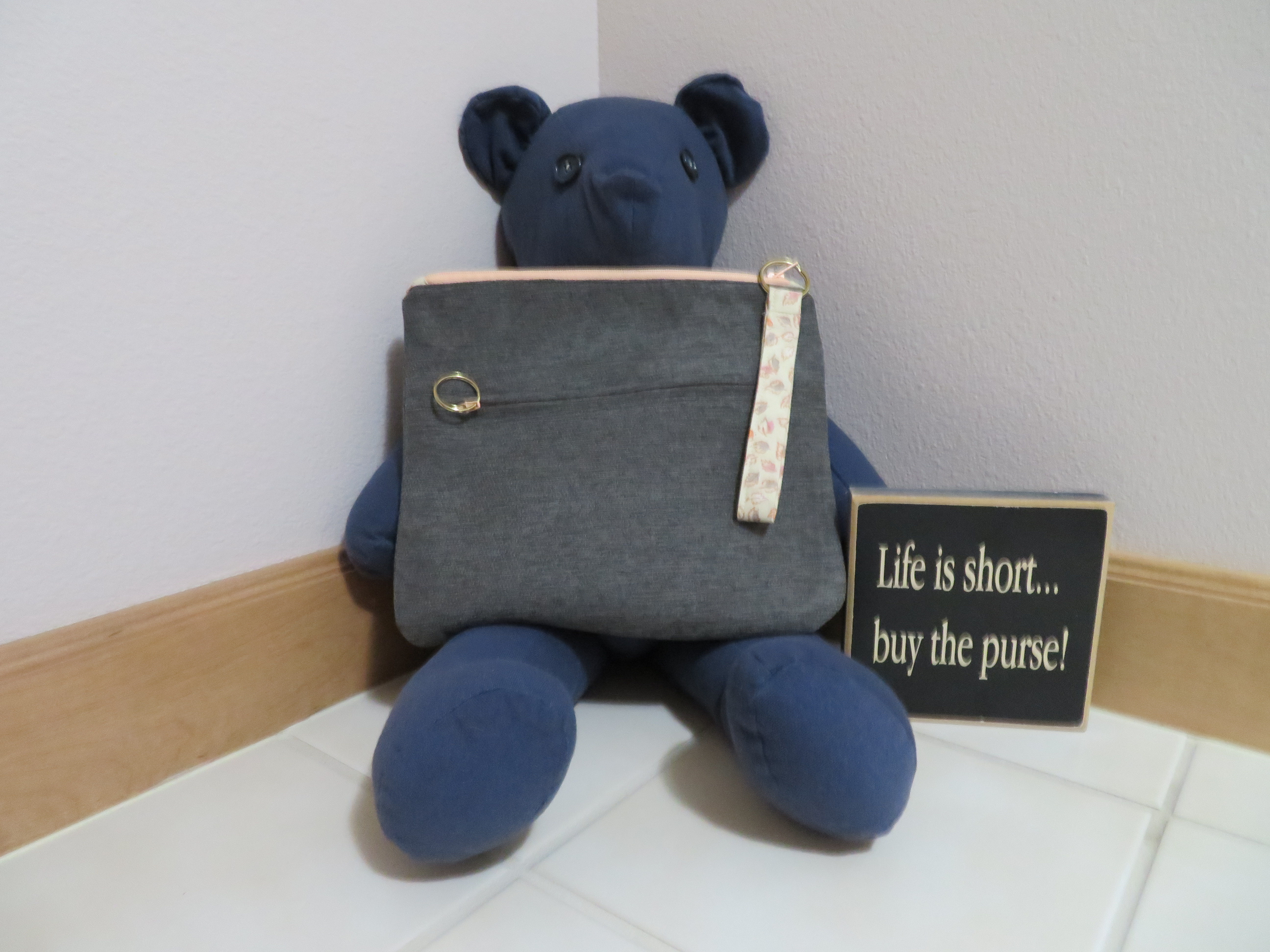 Light gray with pink zipper