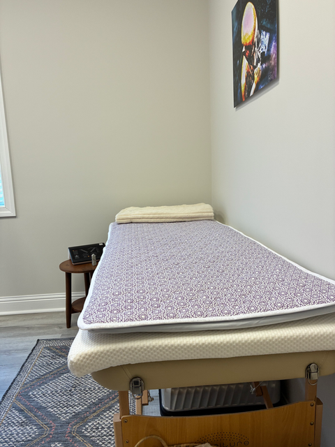 Biomat infrared therapy mat on treatment table in spa room in Alpharetta, Georgia