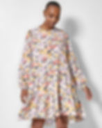 Soft pastel floral print in pink, yellow, and coral on a flowy tiered dress – romantic ditsy surface pattern for spring fashion and feminine edits.