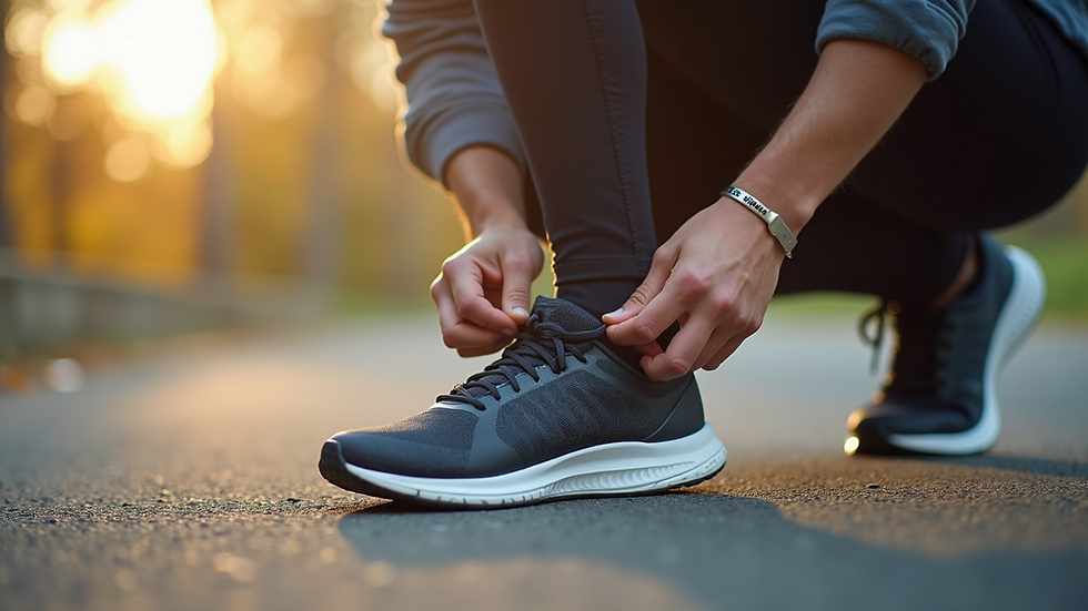 Close-up view of a person tying running shoes outdoors