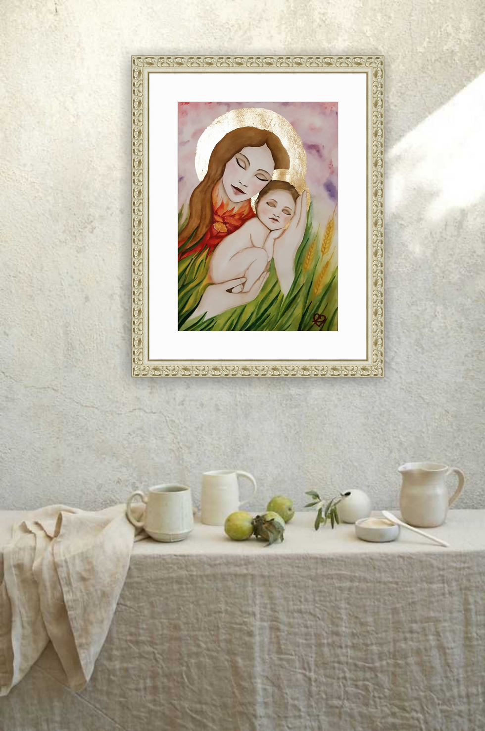 Миниатюра: Картина "Мать и дитя" Акварель