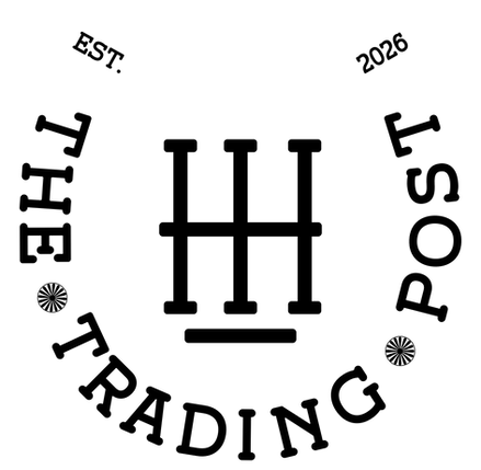 House of Harding The Trading Post logo, featuring a vintage western horseshoe silhouette, a central industrial triple H monogram, and "Est. 2026" typography for the curated dry goods collection.